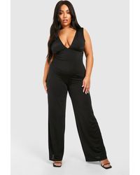 Boohoo - Plus Slinky Plunge Wide Leg Jumpsuit - Lyst