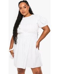 Boohoo - Plus Cotton Shirred Skater Dress - Lyst