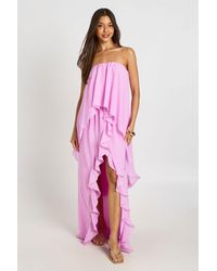 Boohoo - Chiffon Layered Ruffle Bandeau Maxi Dress - Lyst