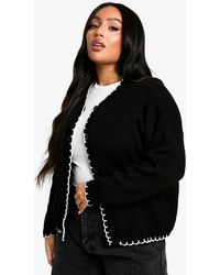 Boohoo - Plus Blanket Stitch Knitted Crop Cardigan - Lyst