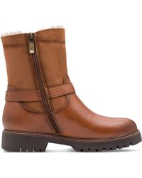 Tamaris - Winter Cognac Leather Buckle Zip Biker Ankle Boots - Lyst
