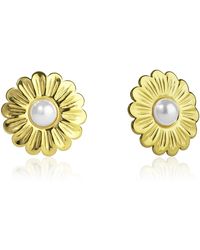 The Jewellery Stockroom - Plated Stainless Steel Pearl Flower Stud Earrings - Lyst