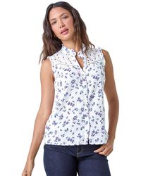 Roman - Cotton Embroidered V-Neck Floral Blouse - Lyst