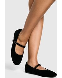 Boohoo - Wide Fit Faux Suede Mary Jane Ballet Flats - Lyst