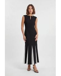 Karen Millen - Soft Tailored Contrast Godet Detail Midi Dress - Lyst