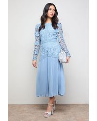 Oasis - Lace Bodice Pleated Skirt Long Sleeve Midi Dress - Lyst