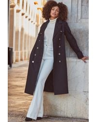 Sosandar - Longline Trench Coat With Faux Leather Trim - Lyst