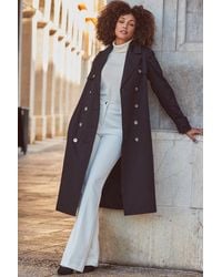 Sosandar - Longline Trench Coat With Faux Leather Trim - Lyst