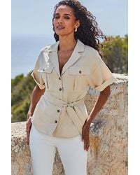 Sosandar - Natural Linen Blend Pocket Detail Shirt With Belt - Lyst