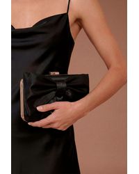 Oasis - Azalea Satin Bow Detail Clutch Bag - Lyst