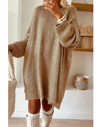 Azura Exchange - Losse Gehaakte Lange Mouwen Jurk - Lyst