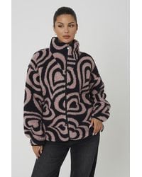 Brave Soul - Sherpa Fleece Heart Print Sweatshirt - Lyst