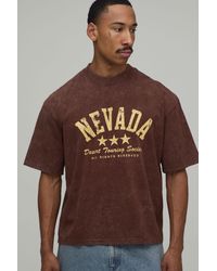 BoohooMAN - Washed Oversized Boxy Nevada Varsity Print T-Shirt Cotton - Lyst