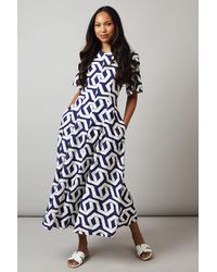 PRINCIPLES - Geo Print Seam Detail Midi Dress Viscose - Lyst