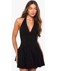 Boohoo - Bengaline Halterneck Pleated Skater Dress - Lyst