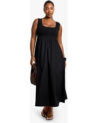 Boohoo - Plus Rib Cotton Poplin Midaxi Smock Dress - Lyst