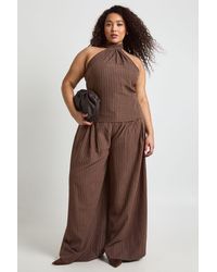 Boohoo - Plus Pleated Wide Leg Peached Stripe Trouser - Lyst