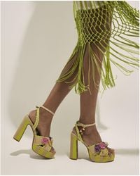 River Island - Sandals Stripe Raffia Flower Platform Pu - Lyst