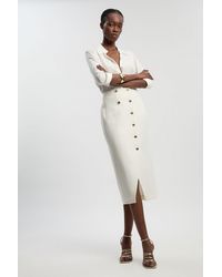 Karen Millen - Textured Compact Stretch Button Detail Midi Skirt - Lyst