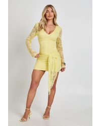Boohoo - Lace Plunge Front Tie Waist Bodycon Dress - Lyst