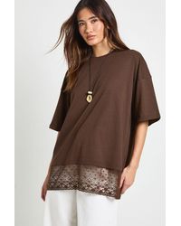 Boohoo - Oversized T-Shirt With Lace Hem Trim - Lyst