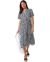 Roman - Geometric Print Tiered Midi Dress - Lyst