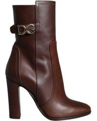 Dolce & Gabbana - Bruine Leren Hakken Enkelboots Schoenen - Lyst