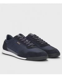 BOSS - Titanium Mixed Material Lace-up Trainers With Suede Trims - Lyst
