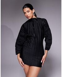ASOS - Plisse Long Cocoon Sleeve Mini Dress With Waist Seam - Lyst