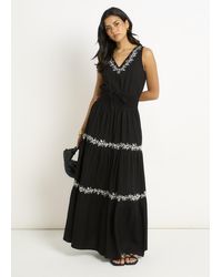 Gini London - Floral Embroidery Tiered Maxi Dress - Lyst