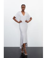 Karen Millen - Slinky Knit Kimono Sleeve V Neck High Low Maxi Dress - Lyst