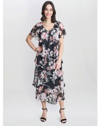 Gina Bacconi - Janice V Neck Printed Midi Length Tiered Dress - Lyst