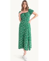 Hiccup - Floral Off Shoulder Puff Sleeves Midi Dress With A Side Slit - Lyst