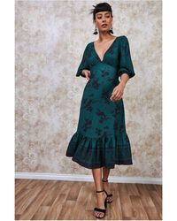 Goddiva - Floral Print Puff Sleeve Midi Dress - Lyst