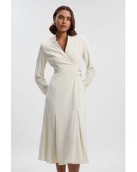 Karen Millen - Tailored Crepe Buckle Waist Midi Shirt Dress - Lyst