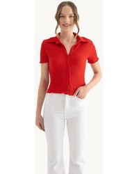 Hiccup - Polo Neck Buttoned Short Sleeve Basic Top - Lyst