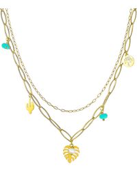 The Jewellery Stockroom - Plated Leaf And Crystal Double Layer Charm Necklace - Lyst