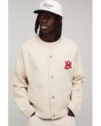 BoohooMAN - Oversized Varsity Embroidered Denim Baseball Shirt - Lyst