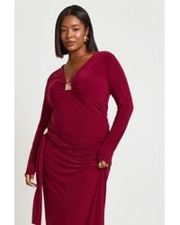Boohoo - Plus Gathered Bust Trim Detail Long Sleeve Top - Lyst