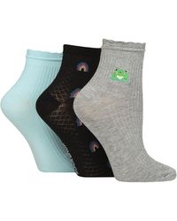 Elle - 3 Pack Ladies Ribbed Anklet Socks With Frill Welt - Lyst