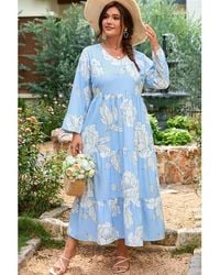 Azura Exchange - Blouse Met Bloemenprint, V-hals, Lange Mouwen En Gelaagde Jurk - Lyst