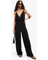 Boohoo - Chiffon Strappy Wide Leg Jumpsuit - Lyst