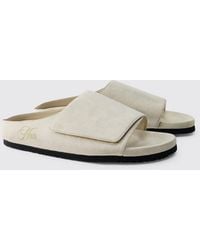 BoohooMAN - Embossed Faux Suede Strap Slider - Lyst