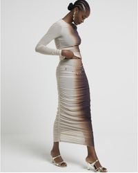 River Island - Midi Skirt Mesh Ombre Ruched - Lyst