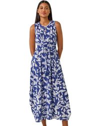 Roman - Leaf Print Tie Waist Midi Dress - Lyst