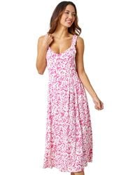 Roman - Sleeveless Floral Midi Stretch Dress - Lyst