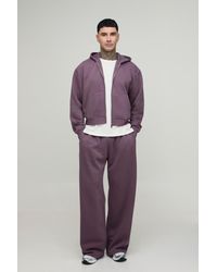 BoohooMAN - Tall Oversized Shrunken Zip Through Hoodie And Wide Leg Jogger - Lyst