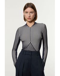 Karen Millen - Petite Stripe Fitted Long Sleeve Knitted Top - Lyst