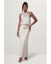 MissPap - Premium Satin Bias Puddle Skirt Co-Ord - Lyst