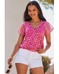 Sosandar - Metallic Abstract Print Shirred Hem Wrap Top - Lyst
